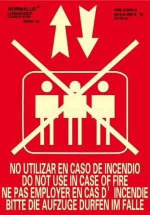 No utilizar en caso de incendio en 4 idiomas