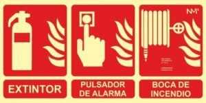 Extintor – Pulsador de alarma – Boca de incendio
