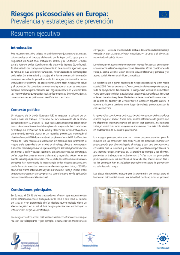 Imagen del archivo descargable sobre Prevención de Riesgos Laborales: Riesgos psicosociales en Europa: Prevalencia y estrategias de prevención